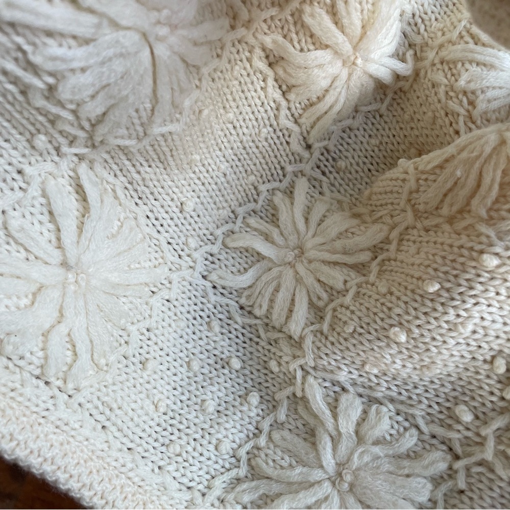 Vintage Cream Flower Textured 100% Wool Duster Long Open Cardigan size Medium - Picture 4 of 12